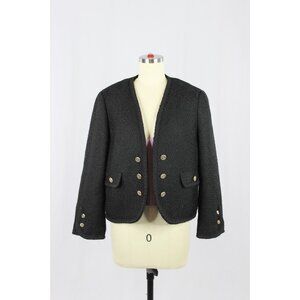 NWOT ZARA Black Textured Boucle Tweed Buttoned Open Front Blazer Jacket, Size M